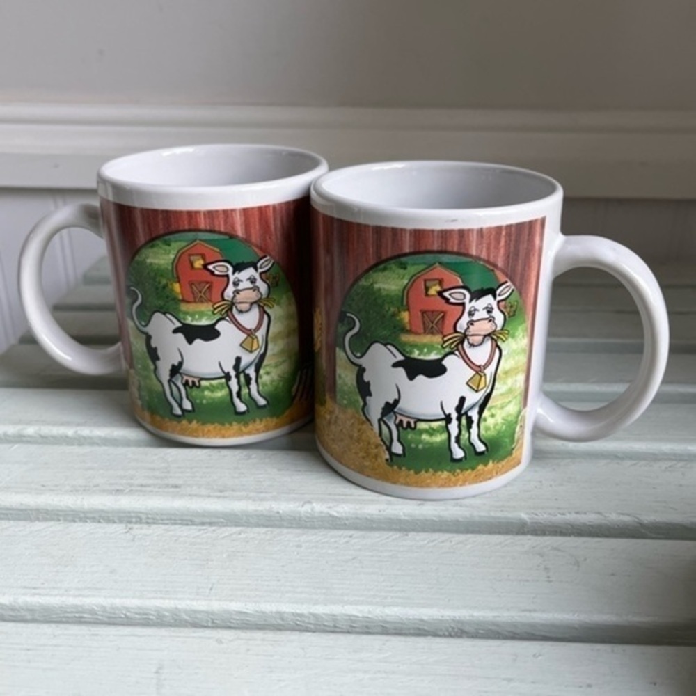 Houston Harvest Fun Cow and Barn Farm Mug Set of Two Coffee Tea - Picture 2 of 13